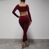 SC Sexy Velvet Long Sleeve Two Piece Pants Set YIBF-6117