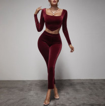 SC Sexy Velvet Long Sleeve Two Piece Pants Set YIBF-6117