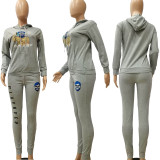 SC Plus Size Fashion Sports Print Long Sleeve Trousers Sweatshirt Suit NYF-8023