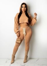 SC Solid Hooded Lace Up Casual Two Piece Pants Set SFY-2143