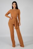 SC Casual Solid Long Sleeve Two Piece Pants Set APLF-5088
