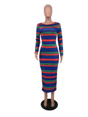 SC Casual Striped Long Sleeve Maxi Dress DFNA-5236
