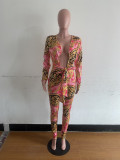 SC Sexy Printed Deep V Long Sleeve Sashes Jumpsuit OM-1263