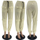 SC Casual Solid Pockets Drawstring Pants MXDF-6063