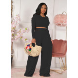 Solid Long Sleeve Wide Leg Pants 2 Piece Suits ME-S961