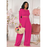 Solid Long Sleeve Wide Leg Pants 2 Piece Suits ME-S961