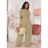 Solid Long Sleeve Wide Leg Pants 2 Piece Suits ME-S961