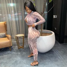 SC Sexy Printed Hollow Long Sleeve 2 Piece Pants Set WMEF-20777