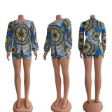 SC Retro Print Tube Top+Long Sleeve Cloak+Shorts 3 Piece Sets CY-6502