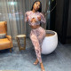 SC Sexy Printed Hollow Long Sleeve 2 Piece Pants Set WMEF-20777