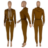 SC Solid Zipper Hoodie Top And Pants 2 Piece Suits CH-8195