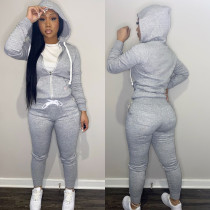 SC Solid Zipper Hoodie Top And Pants 2 Piece Suits CH-8195