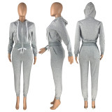SC Solid Zipper Hoodie Top And Pants 2 Piece Suits CH-8195