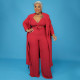 SC Plus Size Solid Halter Crop Top+Long Cloak+Pants 3 Piece Sets NNWF-7341
