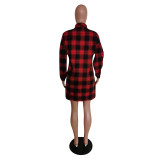 SC Plaid Long Sleeve Casual Shirt Dress Without Belt MEM-88314