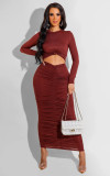 SC Sexy Solid Ruched Long Sleeve Slim Maxi Dress SFY-2145