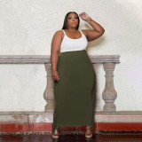 SC Plus Size Solid Tassel Long Skirt PHF-13262