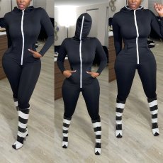SC Solid Hooded Zipper Long Sleeve Casual Jumpsuit LFDF-80027