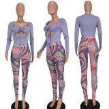 SC Sexy Crop Top+Mesh Printed Pants 2 Piece Sets GEYF-68523