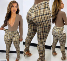 SC Plaid Print Skinny Pencil Pants OD-8462