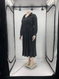 SC Plus Size Solid Long Sleeve Pleated Sashes Maxi Dress JRF-3659