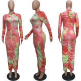 SC Sexy Gradient Ruched Long Sleeve Maxi Dress BGN-102