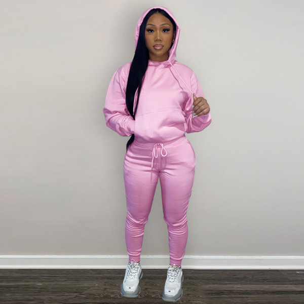 SC Solid Plush Hoodie Top And Pants 2 Piece Suits CH-8197