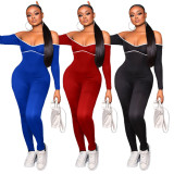 SC Sexy Off Shoulder Backless Lace Up Long Sleeve Jumpsuit YSYF-7550