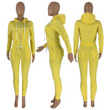 SC Solid Plush Hooded Zipper Coat And Pants 2 Piece Sets CH-8198