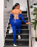 SC Sexy Off Shoulder Backless Lace Up Long Sleeve Jumpsuit YSYF-7550