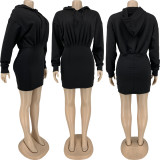 SC Solid Hooded High Waist Long Sleeve Mini Dress FNN-8639