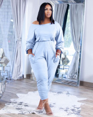 Solid Off Shoulder Long Sleeve Casual Jumpsuit ARM-8311