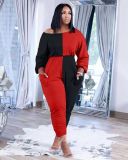 SC Plus Size Patchwork Long Sleeve Stacked Jumpsuit XSF-6073