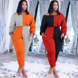 SC Plus Size Patchwork Long Sleeve Stacked Jumpsuit XSF-6073