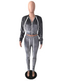SC Velvet Hooded Zipper Long Sleeve 2 Piece Pants Set QYF-5090
