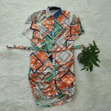 SC Plus Size Printed Long Sleeve Sashes Shirt Dress CY-6528