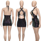 SC Sexy Sequins Halter Backless Night Club Dress SH-390223
