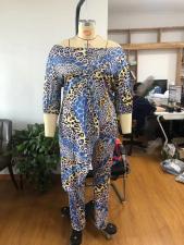 SC Plus Size Leopard Print Irregular Top And Pants 2 Piece Sets NNWF-7349