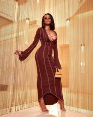 SC Sexy Lace Up Long Sleeve Irregular Maxi Dress YN-88823