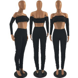 SC Sexy Off Shoulder Long Sleeve Stacked Pants 2 Piece Sets FOSF-8107
