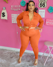 SC Plus Size Solid Shirt Top And Pants Two Piece Sets BGN-210