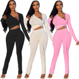 SC Solid Drawstring Long Sleeve Two Piece Pants Set XYF-9119