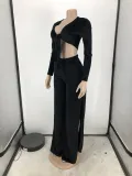 SC Plus Size Velvet Tie-Up Top High Split Pants 2 Piece Suits FNN-8634