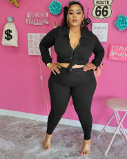SC Plus Size Solid Shirt Top And Pants Two Piece Sets BGN-210