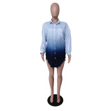 SC Gradient Long Sleeve Loose Shirt Dress MK-3066