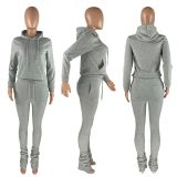SC Solid Fleeced Hoodie Pile Pants Two Piece Sets HHF-9100