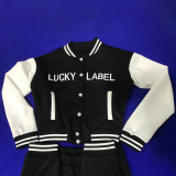 SC LUCKY LABEL Letter Print Baseball Jacket And Pants Sets MEI-9213
