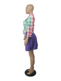SC Plaid Blouse Top+Pleated Mini Skirt 2 Piece Sets SXF-23112