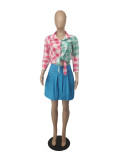 SC Plaid Blouse Top+Pleated Mini Skirt 2 Piece Sets SXF-23112