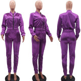 SC Solid Zipper Jacket And Pants Two Piece Sets HM-6529